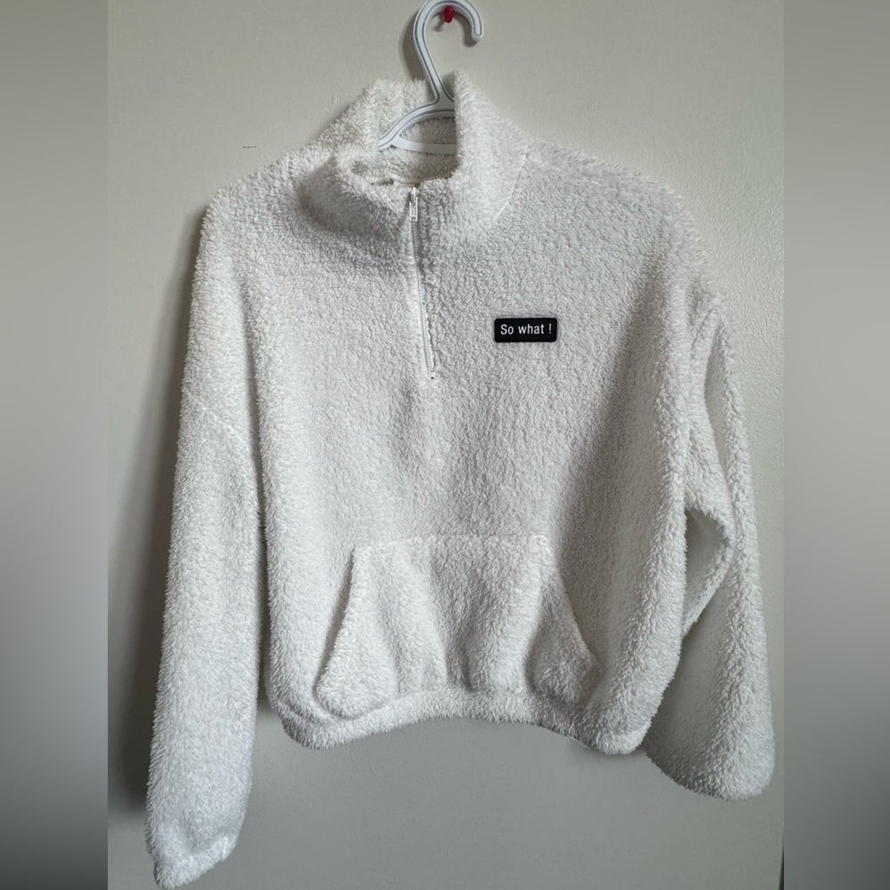 SHEIN White Fleece Cowl Sweater